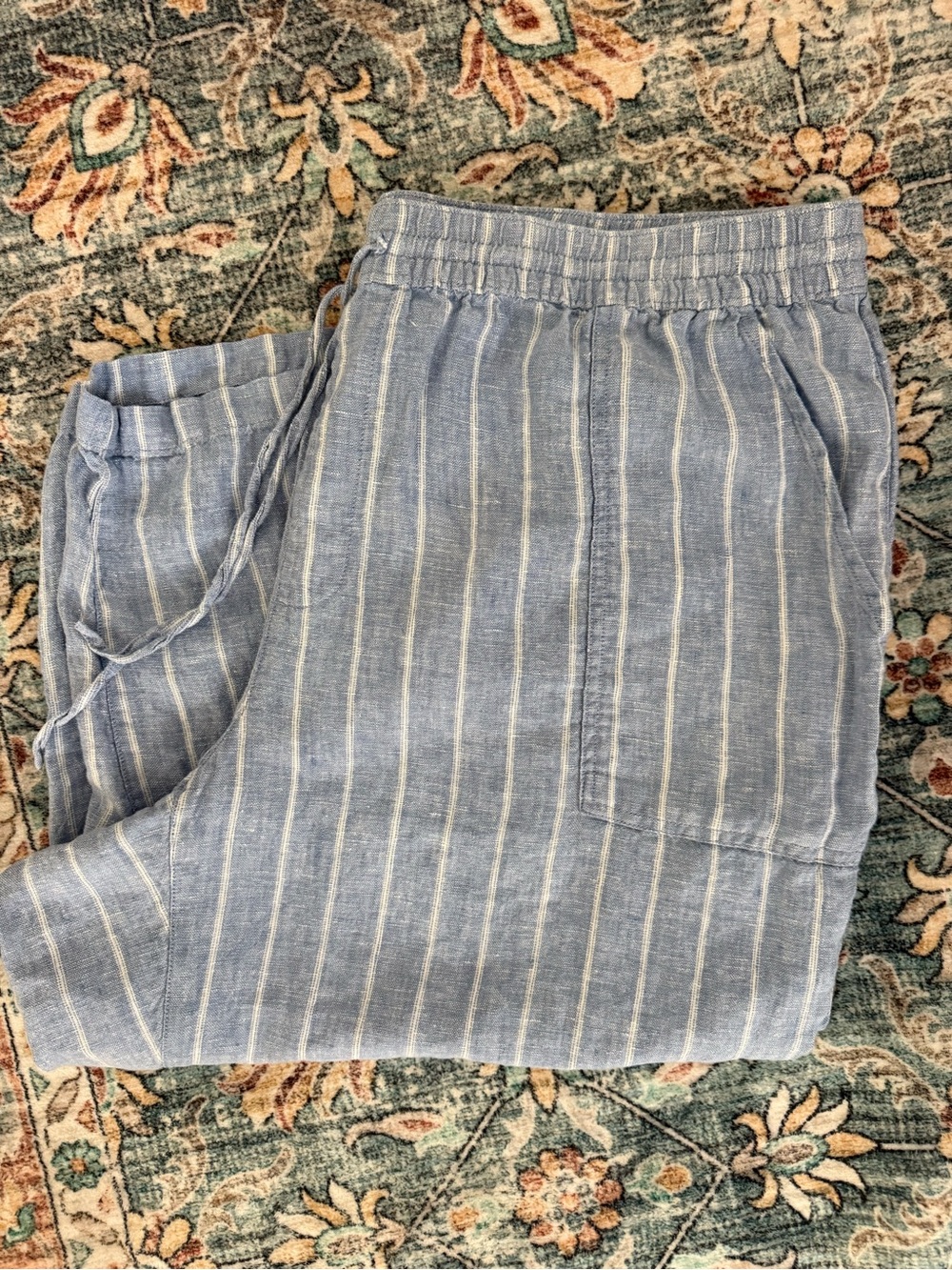 Lands' End Light Blue Striped Drawstring Pants